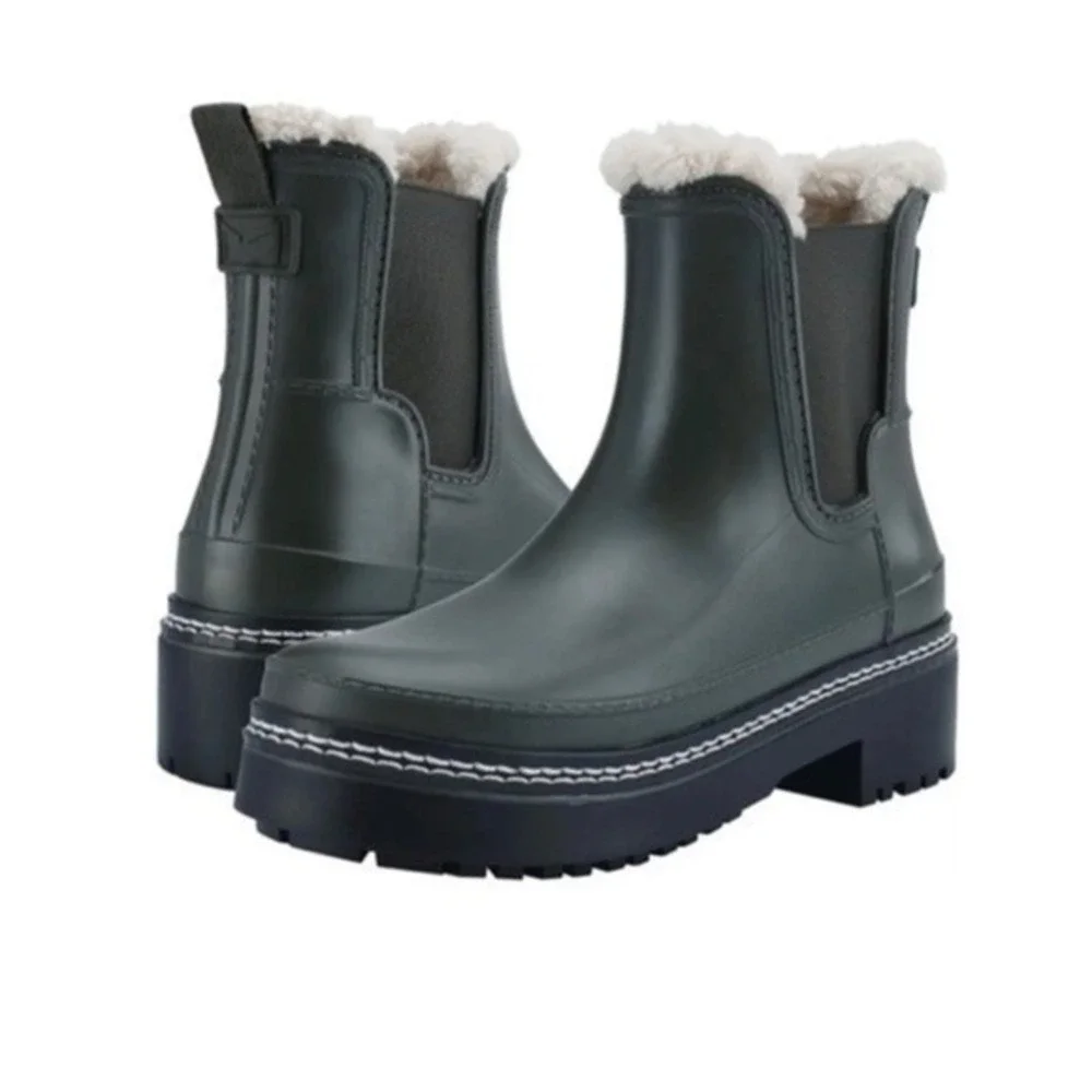 Marc Fisher LTD Fargo Dark Blue Faux Shearling Lined Lug Sole Rain Boots Size 6M